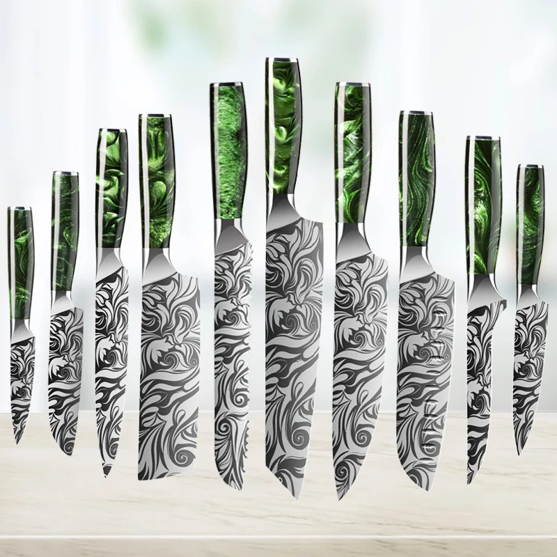 Kitchen Knives 1-10 Pcs Set Laser Damascus Pattern Sharp Chef Knife Japanese Santoku Knife Cleaver Slicing Utility Knife
Kitchen Knives 1-10 Pcs Set Laser Damascus Pattern Sharp Chef Knife Japanese Santoku Knife Cleaver Slicing Utility Knife