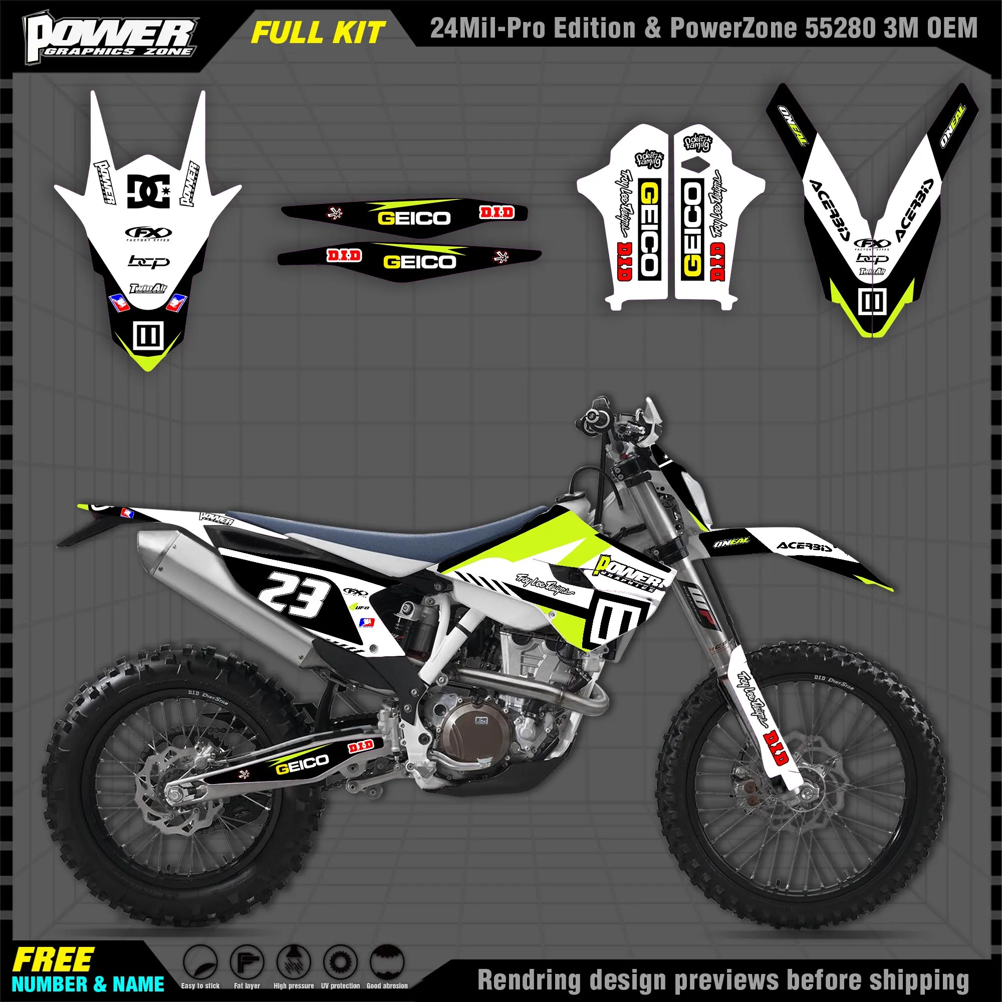 

PowerZone Custom Team Graphics Decals 3M Stickers Kit For Husqvarna Sticker Decal 2014-15 TC FC 2015-16 FE TE 125 to 450cc 03