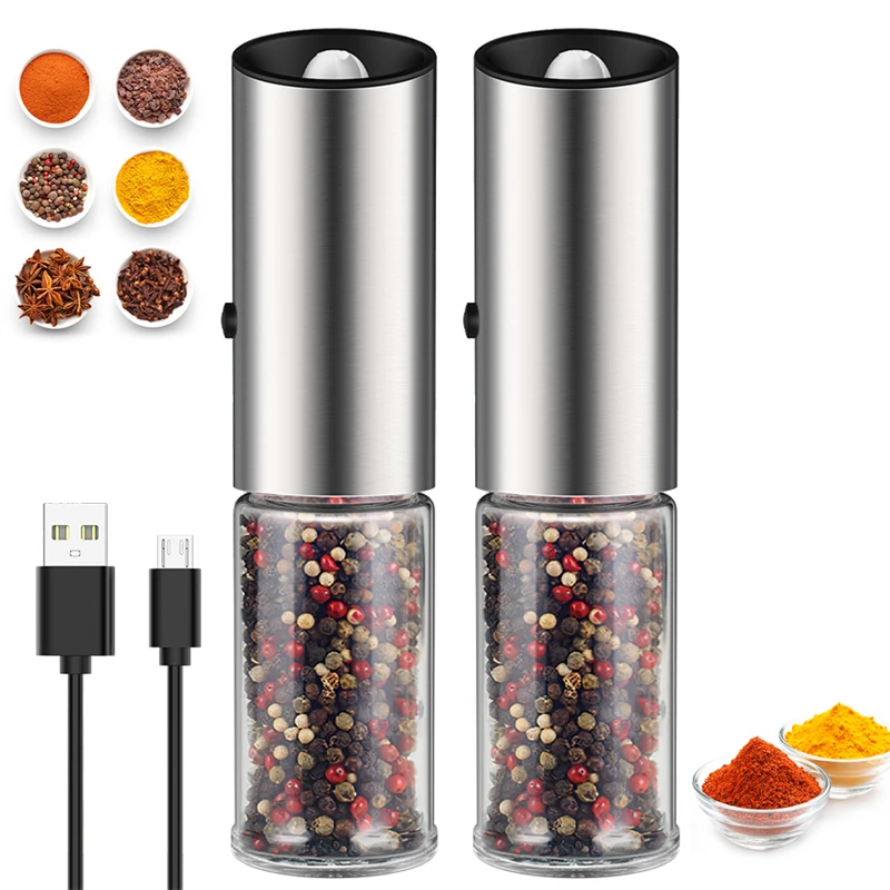 

Electric Salt and Pepper Grinder Set USB Rechargeable Eletric Pepper Mill Shakers Automatic Spice Steel Machine Kitchen Tool