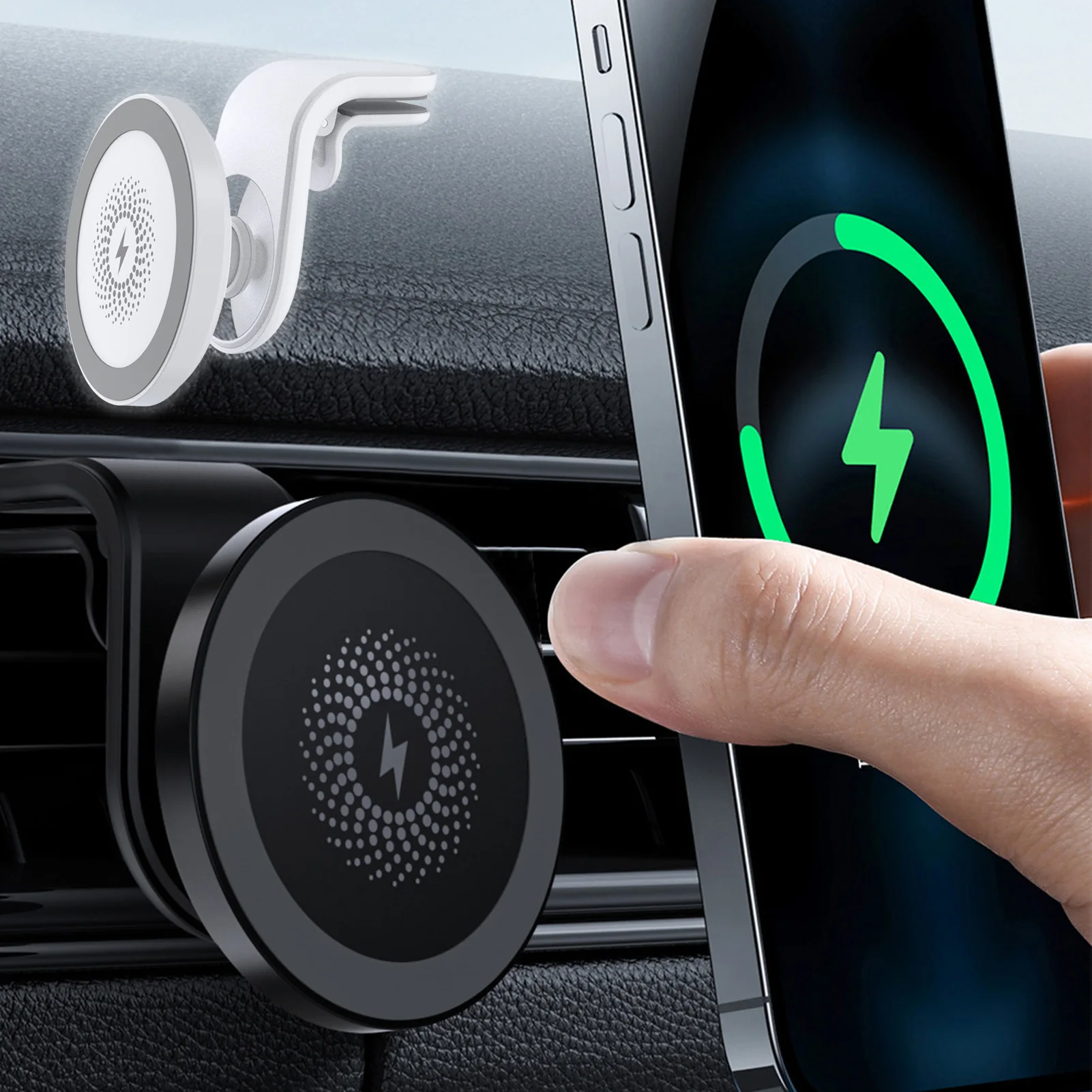 Magnetic Dashboard Air Vent Phone Holder Wireless Car Charger Fast Charging Auto Clamping Car Charger Phone Mount for IOS Phone
Magnetic Dashboard Air Vent Phone Holder Wireless Car Charger Fast Charging Auto Clamping Car Charger Phone Mount for IOS Phone