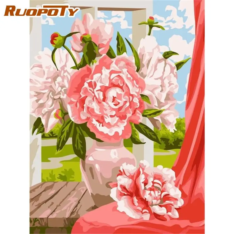 

RUOPOTY Modern Diamond Painting With Frame 5D DIY Full Round Square Mosaic Flowers Cross Stitch Personalized Gift Home Decors