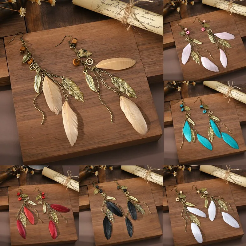 Fashion Earrings Bohemian Ethnic Style Leaf Earrings Jewelry Retro Long Tassel Colorful Feather Earrings Jewelry Gift for Women
Fashion Earrings Bohemian Ethnic Style Leaf Earrings Jewelry Retro Long Tassel Colorful Feather Earrings Jewelry Gift for Women