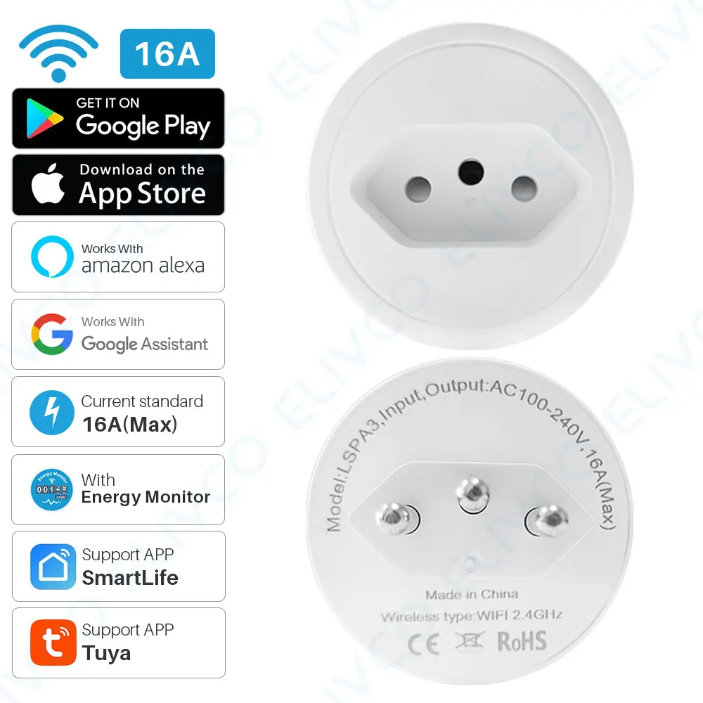 Умная вилка с Wi-Fi, Бразильская интеллектуальная розетка с монитором энергии, таймером, управлением через приложение Tuya, работает с Alexa Google Home
Умная вилка с Wi-Fi, Бразильская интеллектуальная розетка с монитором энергии, таймером, управлением через приложение Tuya, работает с Alexa Google Home