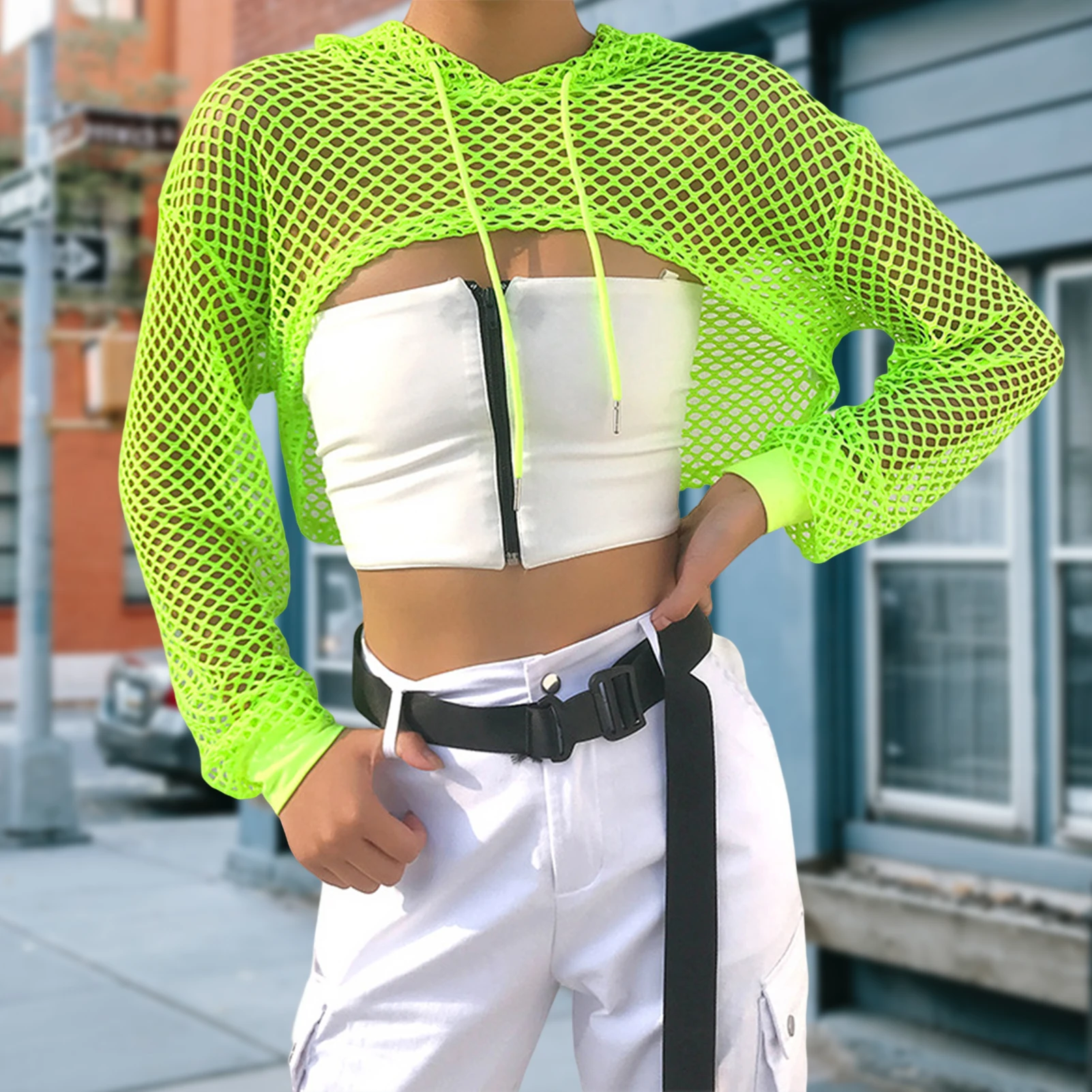 Ladies Fishnet Hoodie Hollow Out Women Sexy Crop Sweatshirt Solid Color Casual Style Long Sleeve Streetwear Suit
Ladies Fishnet Hoodie Hollow Out Women Sexy Crop Sweatshirt Solid Color Casual Style Long Sleeve Streetwear Suit