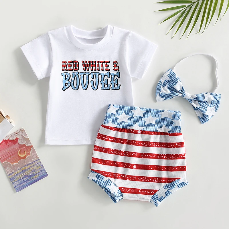 Independence Day Summer Newborn Baby Boys Girls Clothes Sets Letter Short Sleeve T-shirts+Striped High Waist Shorts+Headwear
Independence Day Summer Newborn Baby Boys Girls Clothes Sets Letter Short Sleeve T-shirts+Striped High Waist Shorts+Headwear