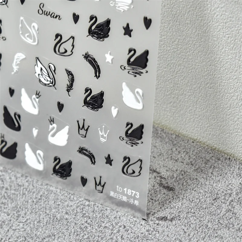 Embossed 1870 hot selling black and white swan 5D adhesive cute manicure stickers DIY Japanese stickers nail stickers
Embossed 1870 hot selling black and white swan 5D adhesive cute manicure stickers DIY Japanese stickers nail stickers
