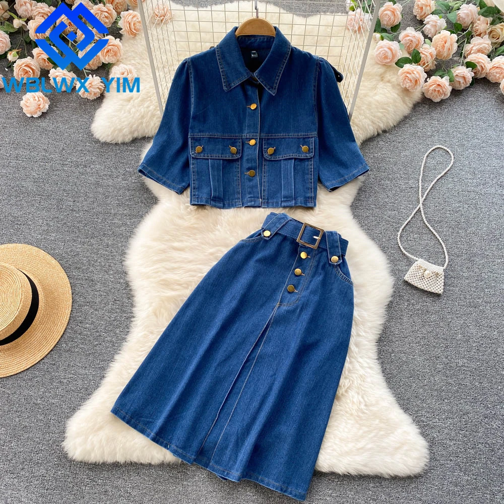 High Quality Denim 2 Piece Set Women Lapel Short Sleeve Short Jeans Jacket And High Waist Denim Skirt Suit Fashion Two Piece Set
High Quality Denim 2 Piece Set Women Lapel Short Sleeve Short Jeans Jacket And High Waist Denim Skirt Suit Fashion Two Piece Set