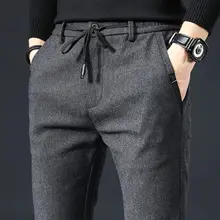Plus Fleece Thicken Mens Casual Sport Pants Streetwear Fashion Autumn Winter New Male Clothing New Solid Full Straight Trousers