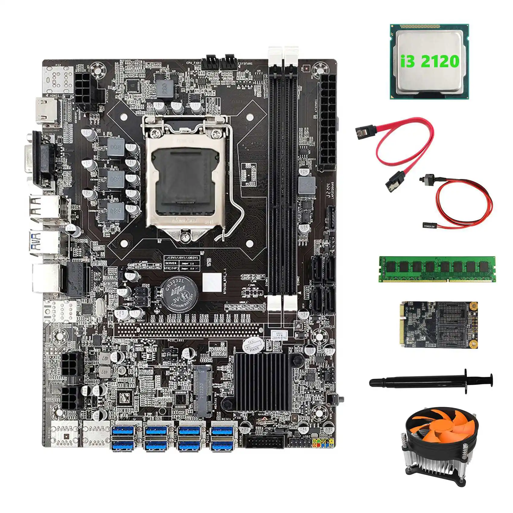 B75 BTC Mining Motherboard 8XUSB3.0+I3 2120 CPU+DDR3 4GB RAM+128G SSD+Fan+SATA Cable+Switch Cable+Thermal Grease
B75 BTC Mining Motherboard 8XUSB3.0+I3 2120 CPU+DDR3 4GB RAM+128G SSD+Fan+SATA Cable+Switch Cable+Thermal Grease