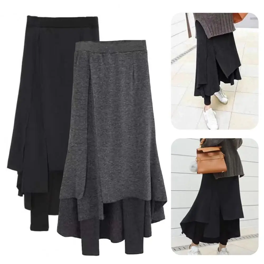 

Юбка-карандаш для брюк, юбка-брюки, эластичный пояс, Женская флисовая подкладка из двух частей, макси-юбка антифриз