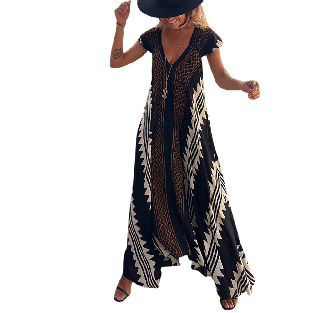 Women V Neck Long Dress Elegant Retro Print Bohemian Beach Maxi Dress Casual Lady Holiday Sundress Beach Dress
Women V Neck Long Dress Elegant Retro Print Bohemian Beach Maxi Dress Casual Lady Holiday Sundress Beach Dress