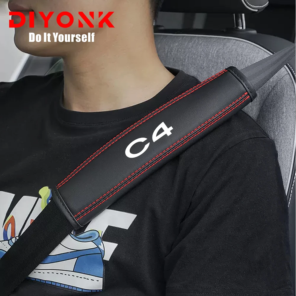 

Car Accessories Seat Belt Cover PU Leather Safety Belt Shoulder Pad Breathable Protect Padding Auto Interior For Citroen C4 DS5