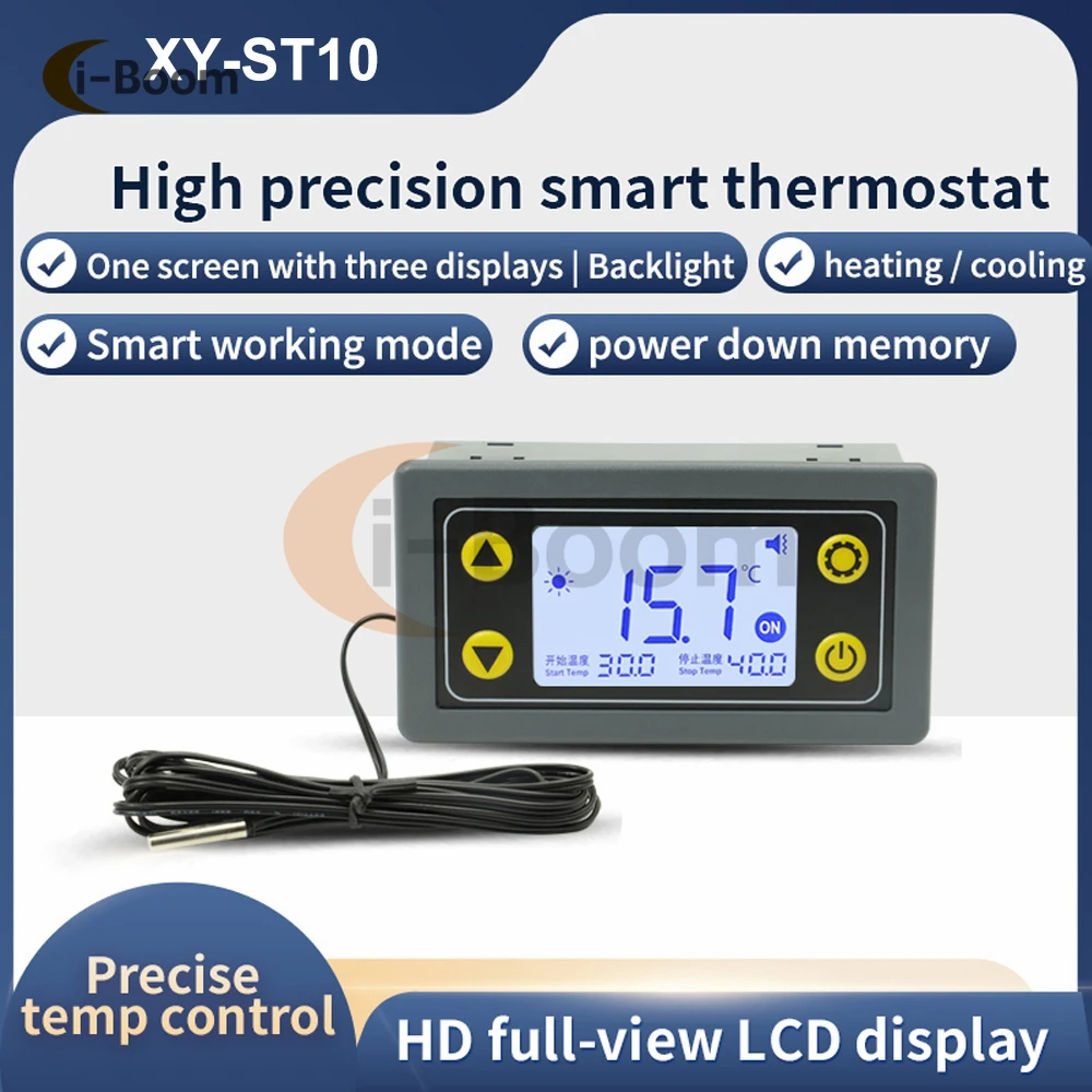 DC 6-30V High Precision Temperature Controller ST10 Digital Thermostat Heating Cooling 10A Relay Thermoregulator Sensor Meter
DC 6-30V High Precision Temperature Controller ST10 Digital Thermostat Heating Cooling 10A Relay Thermoregulator Sensor Meter