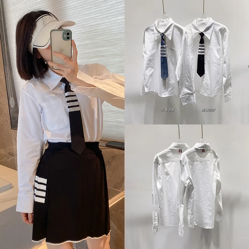 High Quality TB Tie Long Sleeve Shirt Women's Spring and Summer New College Pure Lust Style White Shows Thin Waist Bottom Top
High Quality TB Tie Long Sleeve Shirt Women's Spring and Summer New College Pure Lust Style White Shows Thin Waist Bottom Top