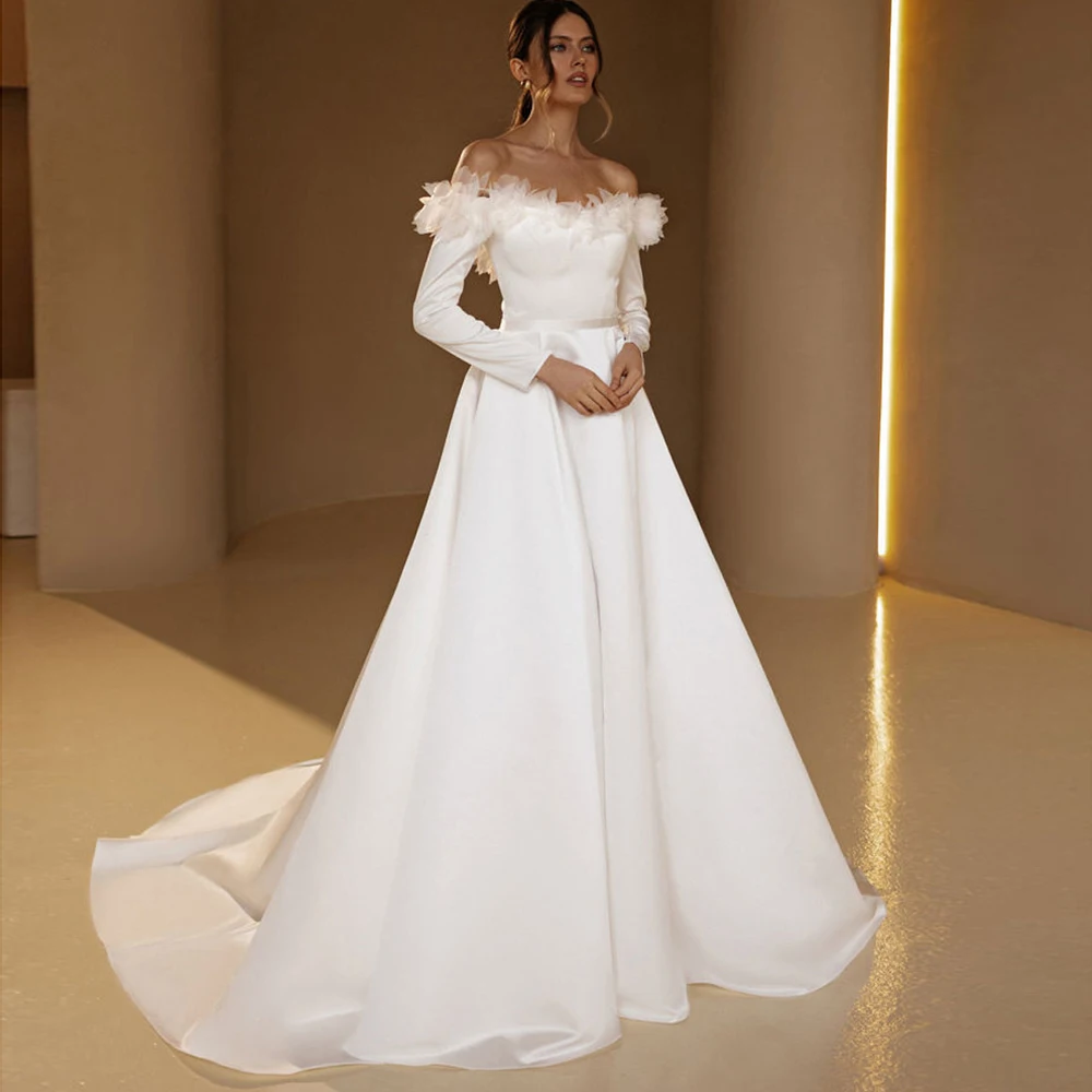 Boat Neck Wedding Dresses Handmade Flowers Long Sleeve A-Line Prom Evening Dress For Women Bride Party Gown vestido de novia
Boat Neck Wedding Dresses Handmade Flowers Long Sleeve A-Line Prom Evening Dress For Women Bride Party Gown vestido de novia