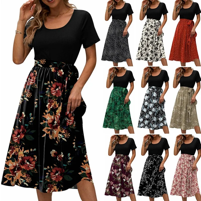 Женское платье с круглым вырезом, Повседневное платье в стиле пэчворк на шнуровке с коротким рукавом и принтом, женское платье с завышенной талией, модные женские платья
Женское платье с круглым вырезом, Повседневное платье в стиле пэчворк на шнуровке с коротким рукавом и принтом, женское платье с завышенной талией, модные женские платья