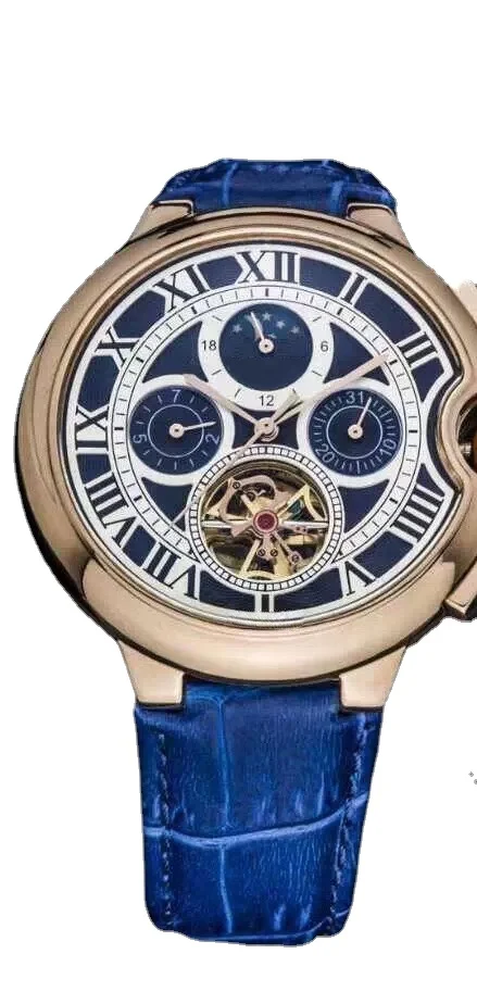Мужские механические часы, автоматические черные, синие кожаные часы Tourbillion Moon Phase
Мужские механические часы, автоматические черные, синие кожаные часы Tourbillion Moon Phase