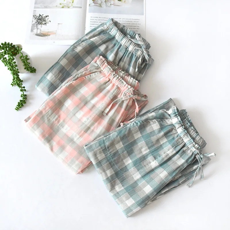 

Pijama Pants Trousers New Plaid Home Spring Bottoms Couple Pants Women's Sleep Summer Fdfklak Long Pajama Cotton