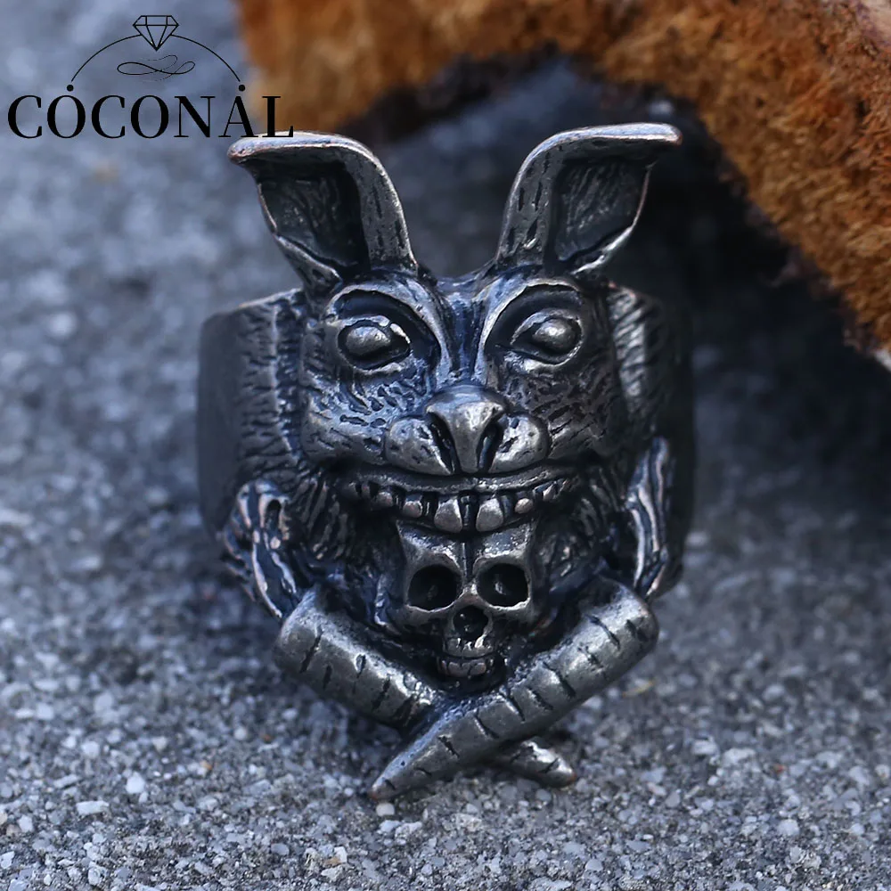 

Coconal Men Punk Gothic Style Rabbit Skull Skeleton Knight Mens Ring For Finger Ring Punk Hip Hop Viking Gift Jewelry Gift