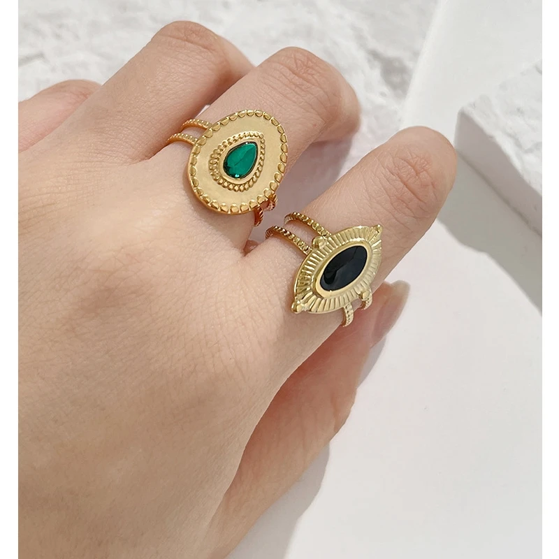 Minar 2 Designs Black Green Stone Opening Finger Ring for Women Vintage Hollow Textured Stainless Steel Rings Anniversary Gifts
Minar 2 Designs Black Green Stone Opening Finger Ring for Women Vintage Hollow Textured Stainless Steel Rings Anniversary Gifts