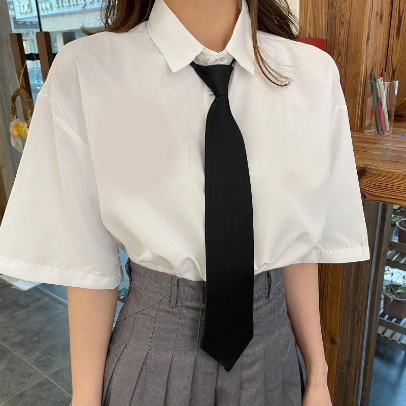 

Retro Solid Color Silky Narrow Necktie School Uniform Zipper Pre-Tied Arrow Tie