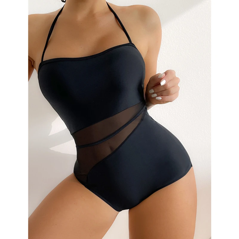 Women Halter Monokinis Swimsuits Mesh Stitching Sling Straps Backless Bandage Beach Bikini Romper Black Sexy Padded Bathing Suit
Women Halter Monokinis Swimsuits Mesh Stitching Sling Straps Backless Bandage Beach Bikini Romper Black Sexy Padded Bathing Suit