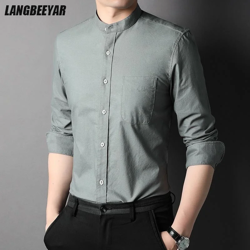 Top Grade 100% Cotton New Fashion Brand Designer No Collar Slim Fit Mens Shirts Casual Vertical Stripes Long Sleeve Men Clothing
Top Grade 100% Cotton New Fashion Brand Designer No Collar Slim Fit Mens Shirts Casual Vertical Stripes Long Sleeve Men Clothing