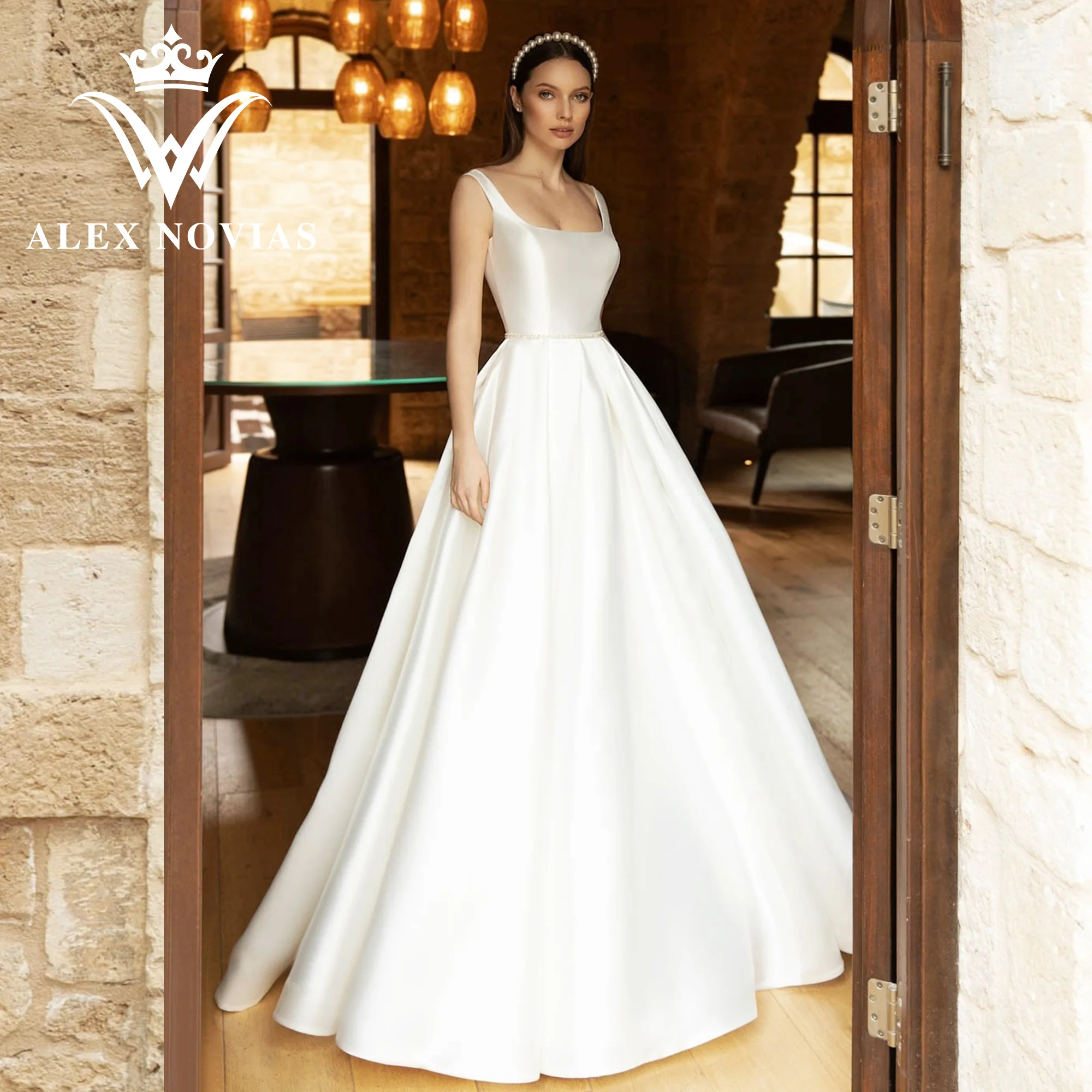 Свадебное атласное платье-трапеция ALEX NOVIAS, черное платье с квадратным вырезом, открытой спиной, на бретелях-спагетти, на пуговицах, 2023
Свадебное атласное платье-трапеция ALEX NOVIAS, черное платье с квадратным вырезом, открытой спиной, на бретелях-спагетти, на пуговицах, 2023
