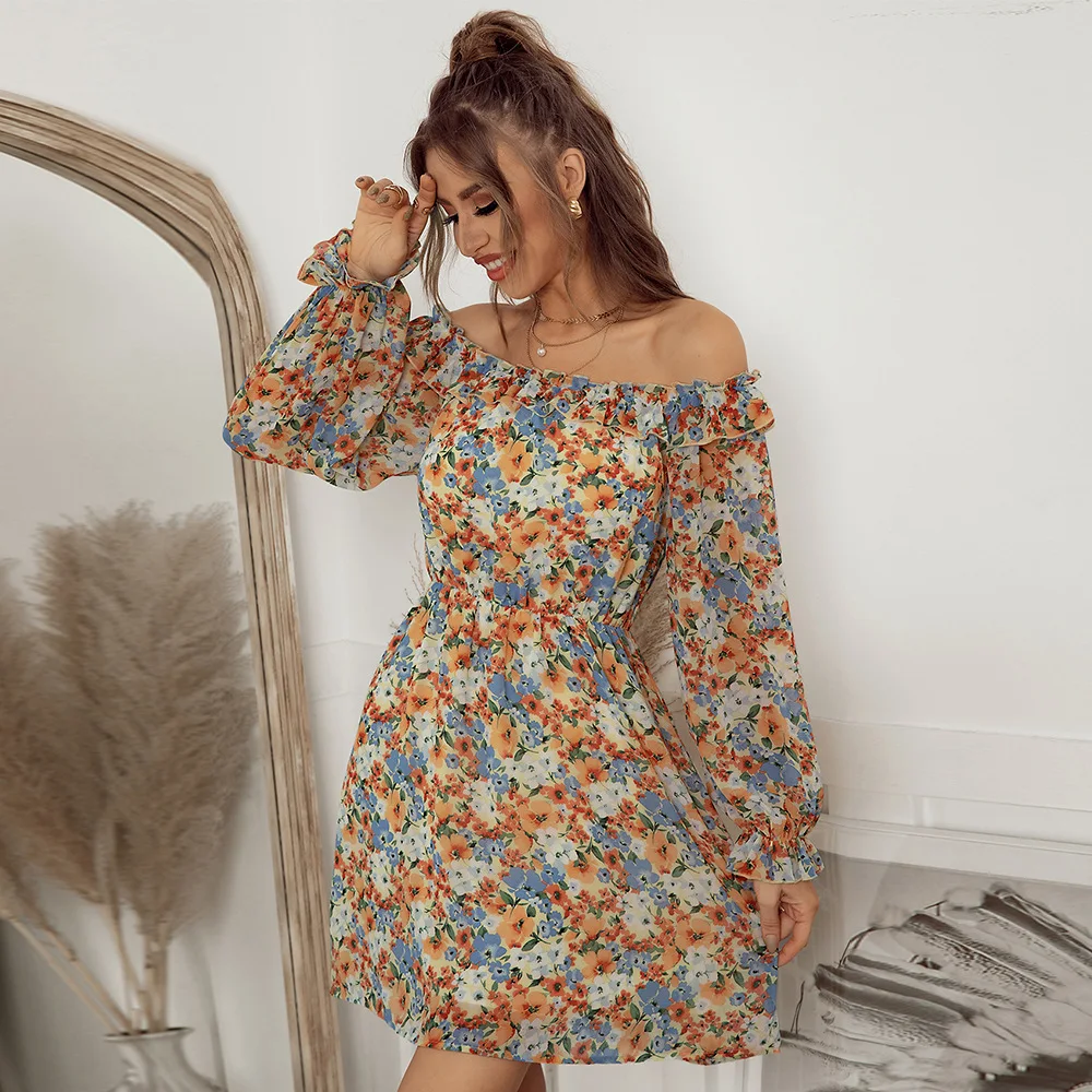 Women's Chiffon Dress Women's Vintage Floral Print Long Sleeve Sexy One-Line Neck Midi Dress 2022 Summer Casual Holiday Dress
Women's Chiffon Dress Women's Vintage Floral Print Long Sleeve Sexy One-Line Neck Midi Dress 2022 Summer Casual Holiday Dress
