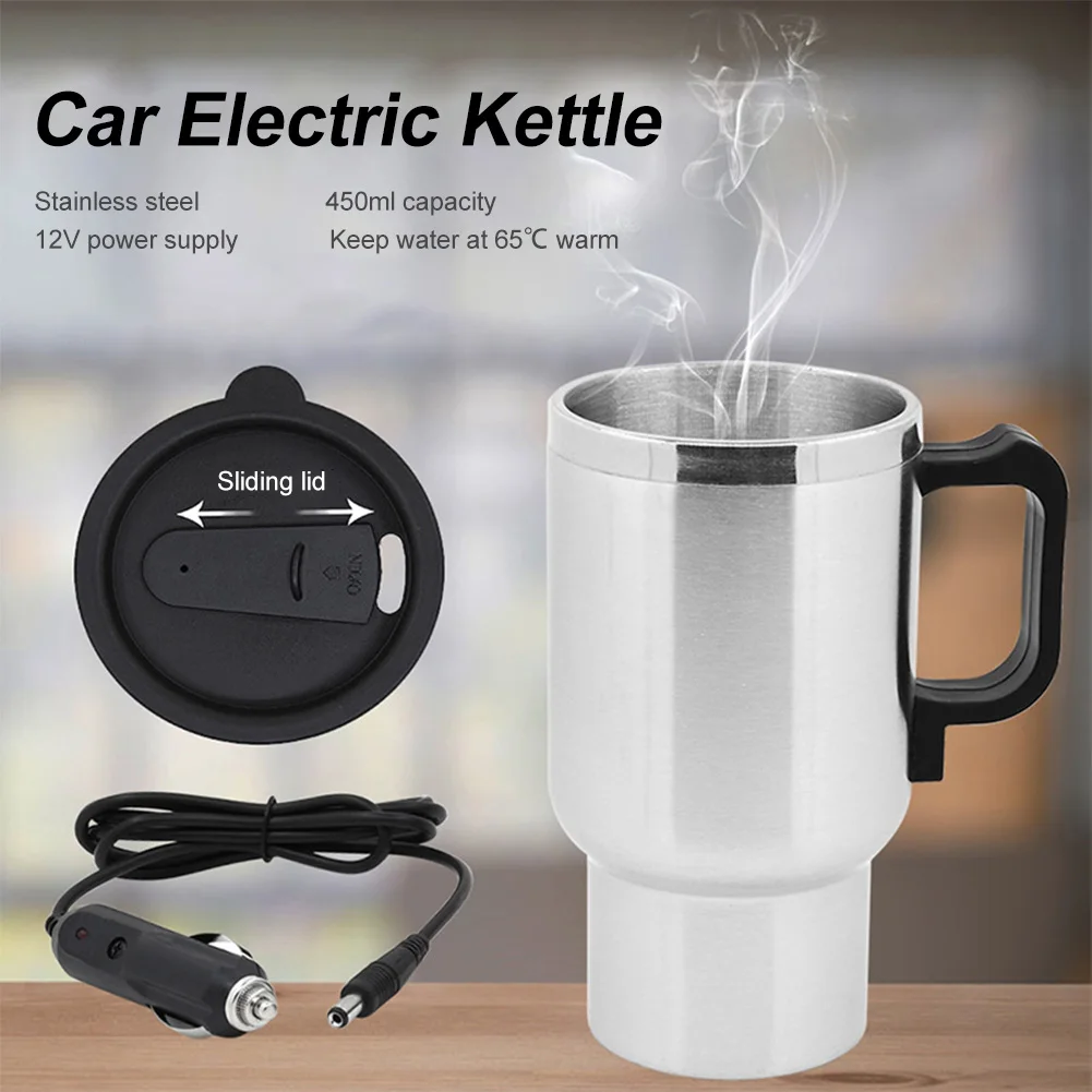 

12V Car Heating Cup 450ML 65℃ Electric Heating Cups For Car Stainless Steel Water Warmer Bottle Car Coffee Milk Heating Cup