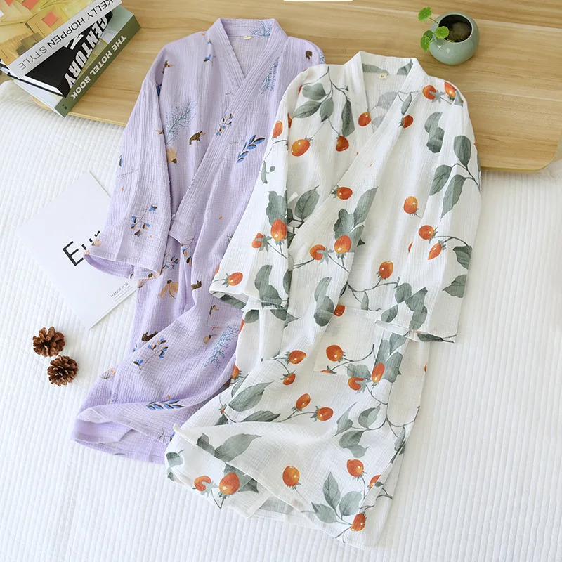 

Новинка Весна-Лето Ночная рубашка в японском стиле женский халат из 100% хлопка креп свободный пот на пару юката домашнее обслуживание
