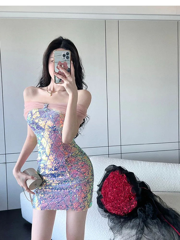 Women Summer Dress Senior Sexy Celebrity Sequin Bra, Off Shoulder Style, Slim Waist and Buttocks Wrapped Short Dress D3898
Women Summer Dress Senior Sexy Celebrity Sequin Bra, Off Shoulder Style, Slim Waist and Buttocks Wrapped Short Dress D3898