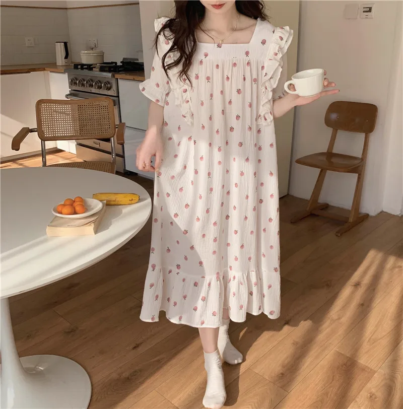 Женская ночная рубашка с коротким рукавом и принтом, из хлопка и льна
Женская ночная рубашка с коротким рукавом и принтом, из хлопка и льна