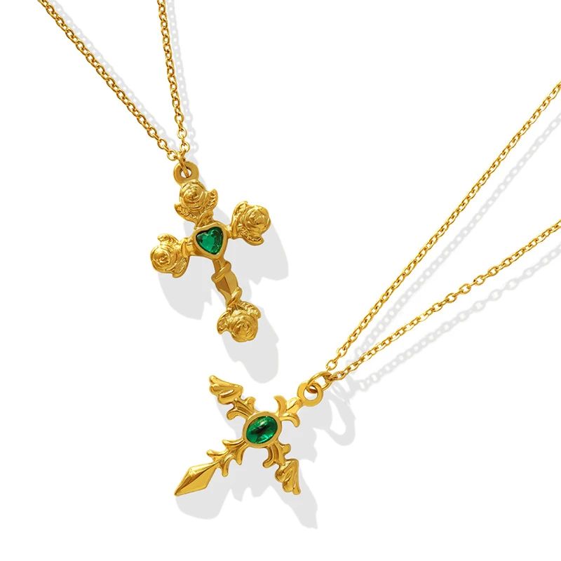 Punk Vintage Green Zircon Rose Flower Cross Pendant Necklace for Women Choker Chain Stainless Steel Necklace Jewelry Accessories
Punk Vintage Green Zircon Rose Flower Cross Pendant Necklace for Women Choker Chain Stainless Steel Necklace Jewelry Accessories