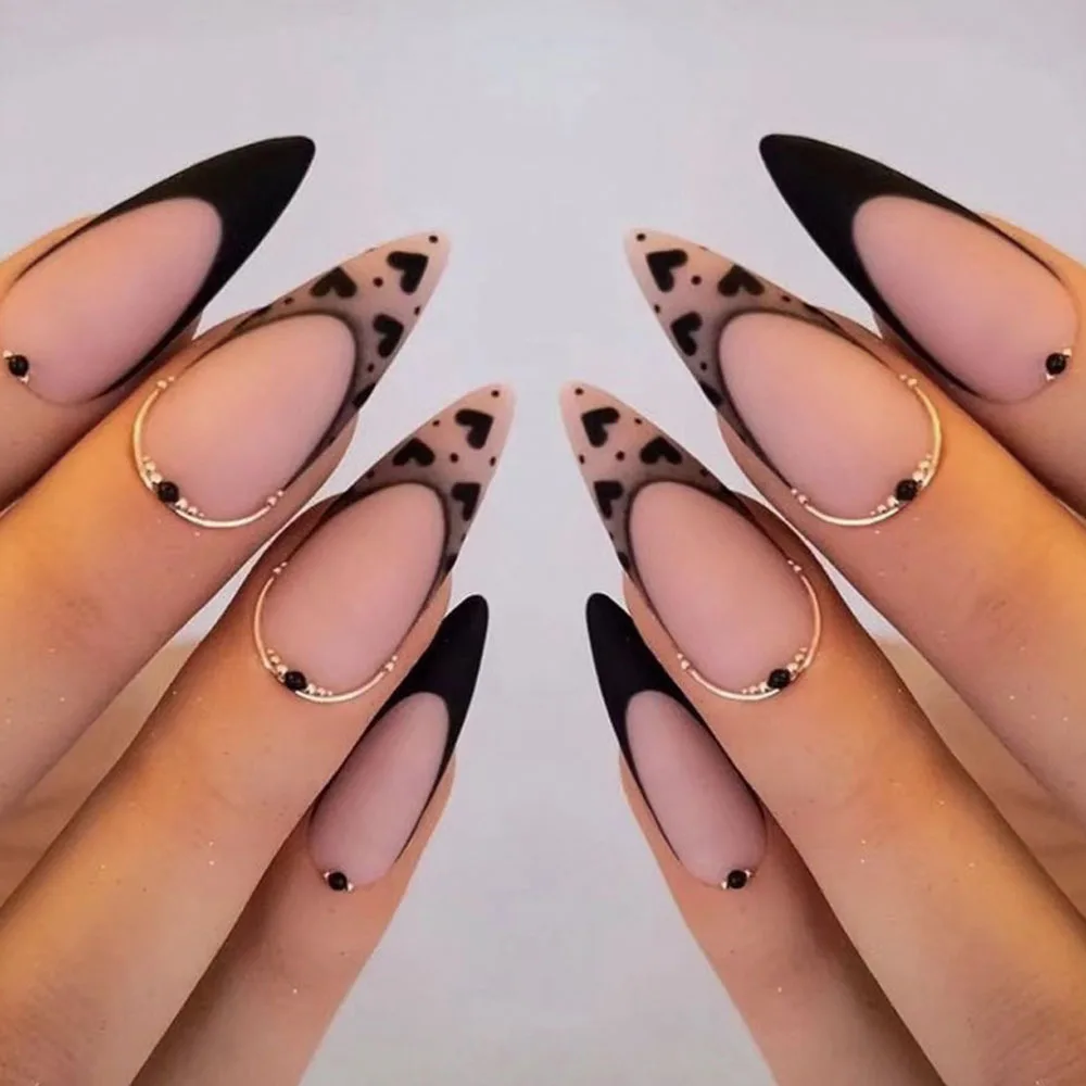 24pc French Gold Line Heart Nail Art Tips Nude Pink Black Round Stiletto Full Cover False Nails Finish Artificial Extended Nails
24pc French Gold Line Heart Nail Art Tips Nude Pink Black Round Stiletto Full Cover False Nails Finish Artificial Extended Nails