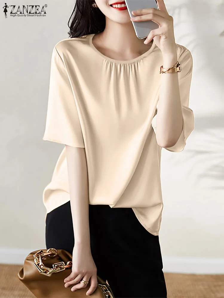 ZANZEA New Summer Satin Casual Women Blouse Half Sleeve O-Neck Solid Color Baggy Shirt Fashion Holiday Elegant Loose Tops 2022
ZANZEA New Summer Satin Casual Women Blouse Half Sleeve O-Neck Solid Color Baggy Shirt Fashion Holiday Elegant Loose Tops 2022