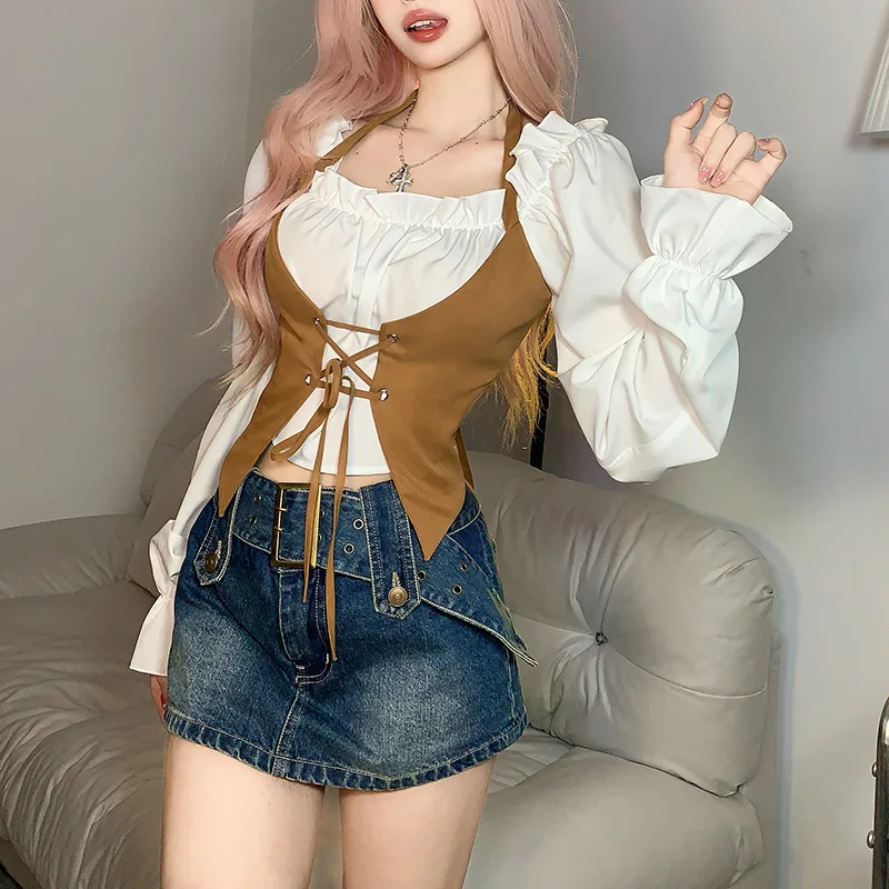 2023 New Style Solid Color Slim Fitting Open Navel Square Neck Tie Long-sleeved Women's T-shirt 
2023 New Style Solid Color Slim Fitting Open Navel Square Neck Tie Long-sleeved Women's T-shirt