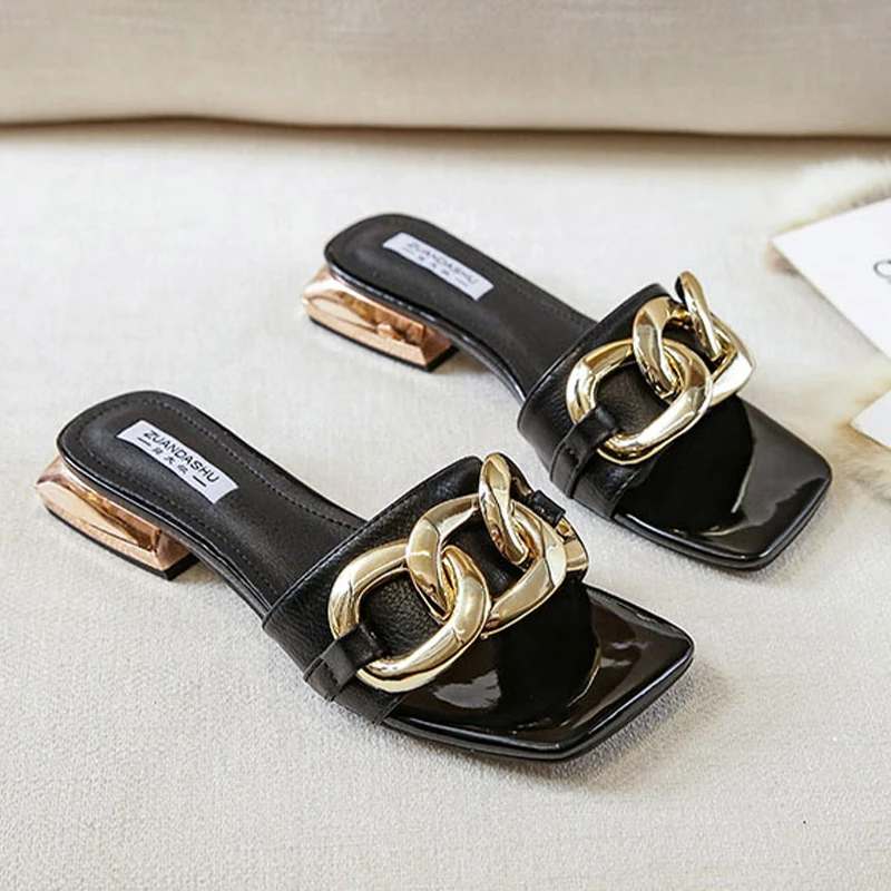 Comemore Summer Metal Chain Women Slippers Low Heels Square Toe Sandals Casual Slides Ladies Mules Shoes Dress Flip Flops
Comemore Summer Metal Chain Women Slippers Low Heels Square Toe Sandals Casual Slides Ladies Mules Shoes Dress Flip Flops