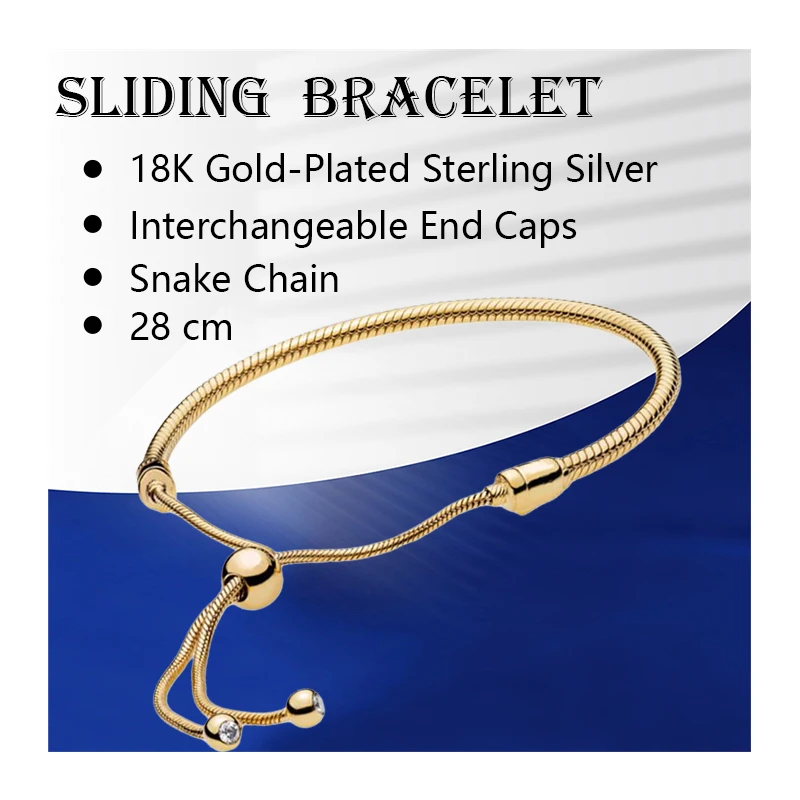 18K Shine Gold Silver 925 Original Wrist Charm Bracelets For Women Jewelry Snake Chain Slider Clasp Interchangeable End Cap 28cm
18K Shine Gold Silver 925 Original Wrist Charm Bracelets For Women Jewelry Snake Chain Slider Clasp Interchangeable End Cap 28cm