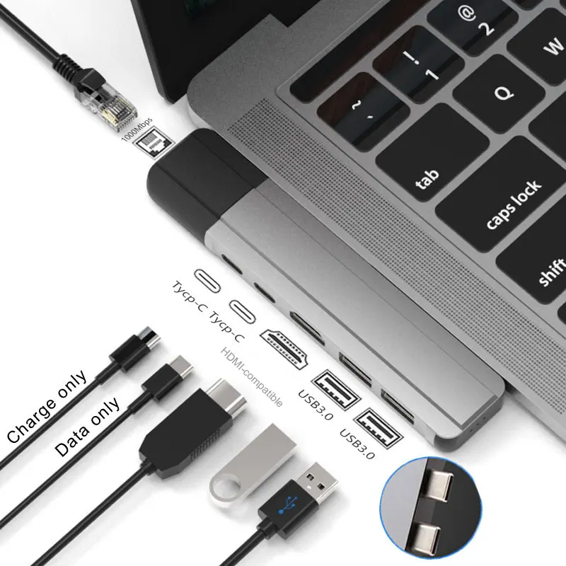 

USB C Hub to HDMI-compatible 4K Rj45 1000M USB-C Dock Adapter with PD Data Port Hub 3.0 TF SD Card Reader for Macbook Pro/Air M2