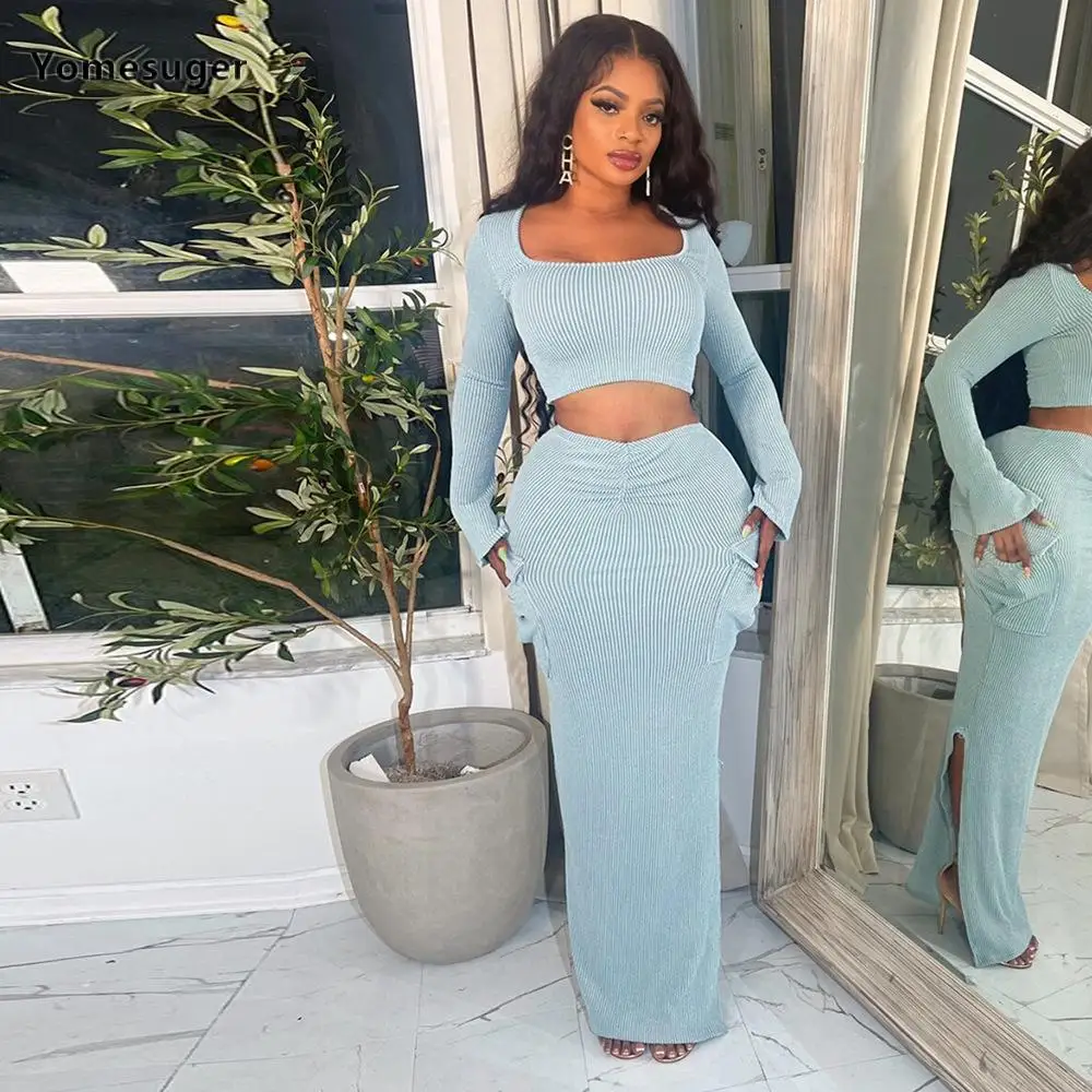 Yomesuger Knit Ribbrd Blue Two Piece Set Women Sexy Long Sleeve Crop Tops and Pockets Ruched Maxi Skirt Matching 2024 Streetwear
Yomesuger Knit Ribbrd Blue Two Piece Set Women Sexy Long Sleeve Crop Tops and Pockets Ruched Maxi Skirt Matching 2024 Streetwear