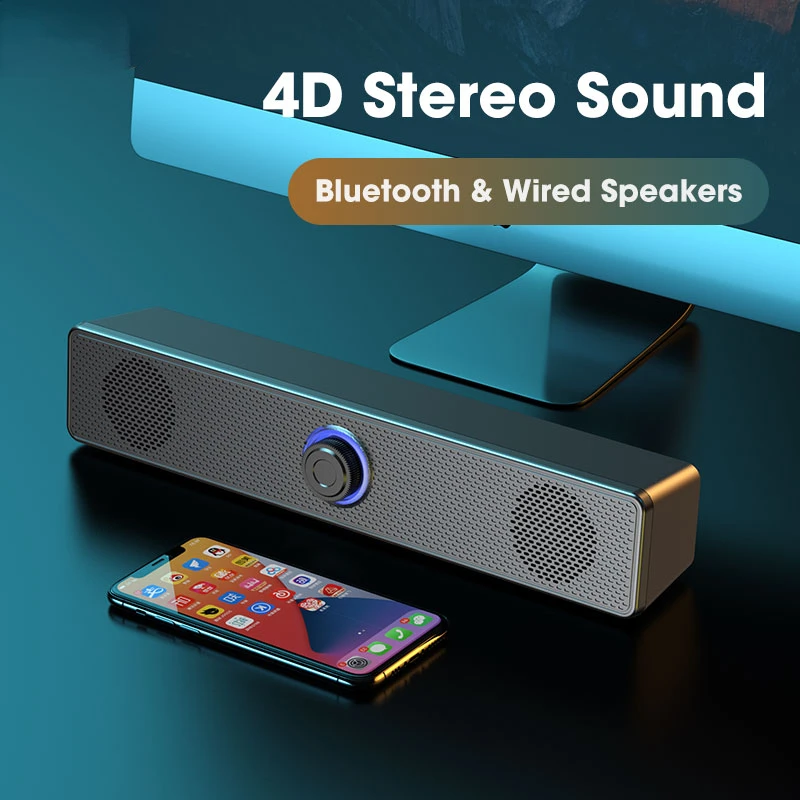 4D Surround Soundbar Bluetooth 5.0 Computer Speakers Wired Stereo Subwoofer Sound Bar for Laptop PC Home Theater TV Aux Speaker 
4D Surround Soundbar Bluetooth 5.0 Computer Speakers Wired Stereo Subwoofer Sound Bar for Laptop PC Home Theater TV Aux Speaker