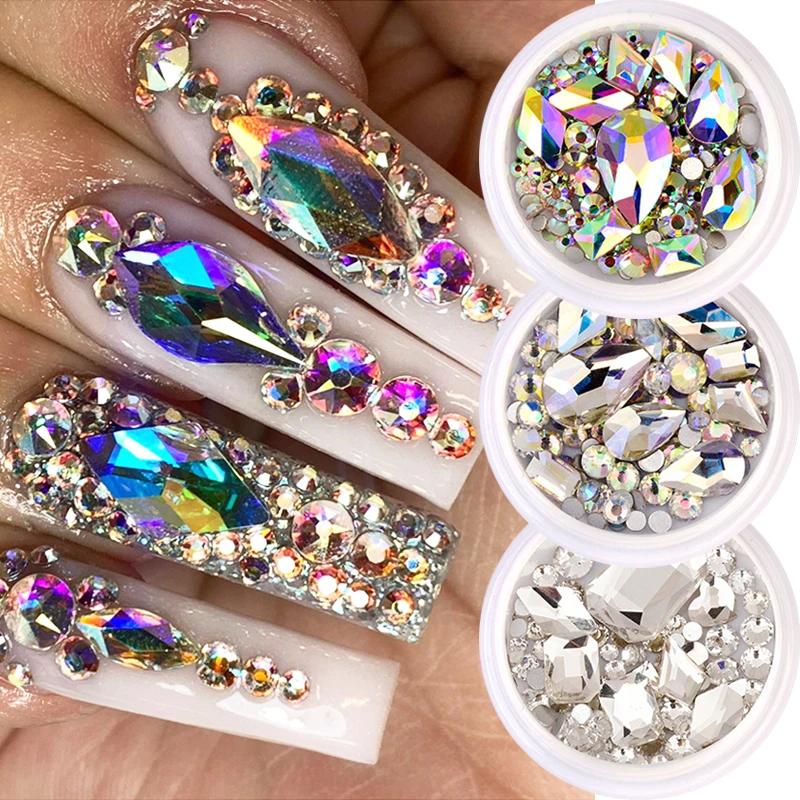 1 Box Glitter 3D Nail Rhinestones Mixed Size Crystals Glass Shiny Gems AB Flat Back Diamonds Nail Art Decorations Manicure
1 Box Glitter 3D Nail Rhinestones Mixed Size Crystals Glass Shiny Gems AB Flat Back Diamonds Nail Art Decorations Manicure