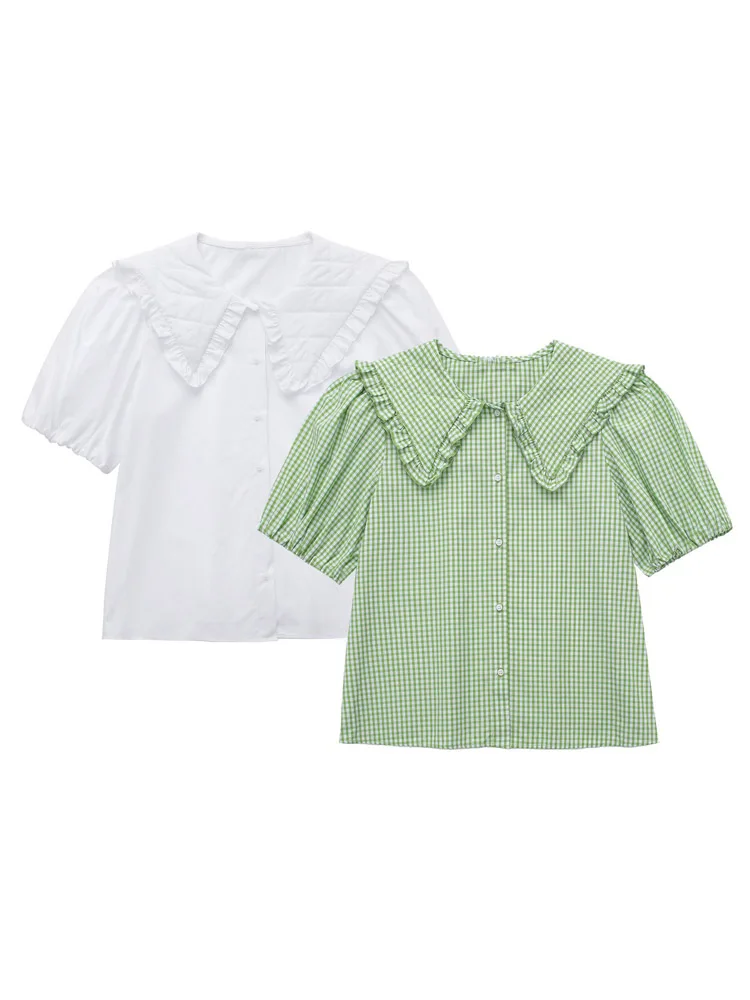 2022 Summer Women Sweet Blouses Shirts Tops Casual Solid Poplin Short Sleeve Female Elegant Street Top Clothing
2022 Summer Women Sweet Blouses Shirts Tops Casual Solid Poplin Short Sleeve Female Elegant Street Top Clothing
