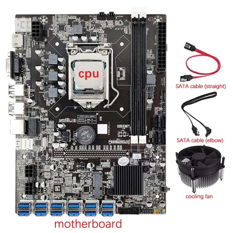 12 GPU B75 Mining Motherboard+CPU+Cool Fan+2X SATA Cable 12 USB3.0 To PCIE1X Slot LGA1155 DDR3 SATA3.0 For BTC/ETH
12 GPU B75 Mining Motherboard+CPU+Cool Fan+2X SATA Cable 12 USB3.0 To PCIE1X Slot LGA1155 DDR3 SATA3.0 For BTC/ETH