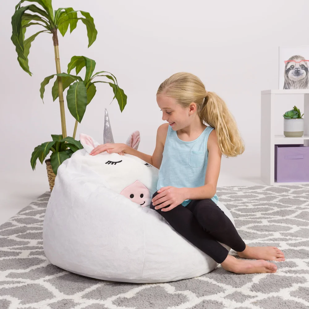 

Posh Creations Bean Bag Chair, Memory Foam Lounger with Soft Cover, Kids, 2.5 ft, White Unicorn