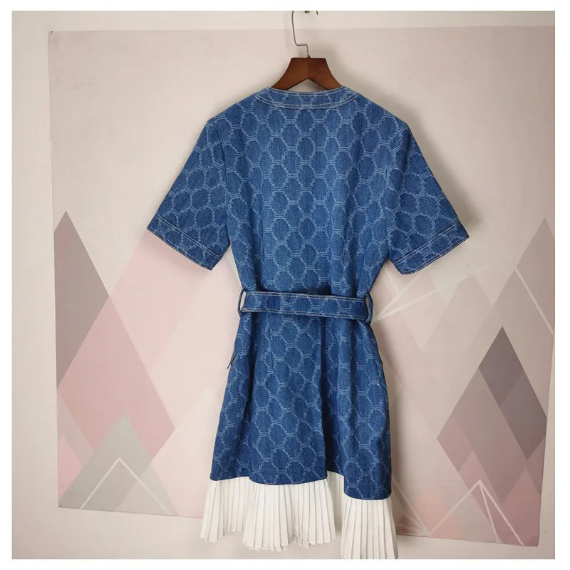 Women's Geometric Pattern Lace Up Pleated Stitching Short Sleeve Zipper O-Neck Office Lady Mini Dress
Women's Geometric Pattern Lace Up Pleated Stitching Short Sleeve Zipper O-Neck Office Lady Mini Dress