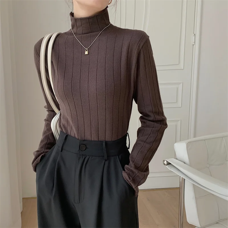 

Autumn Winter Warm Half High Collar Basics Pullover Women All Match Fashion Casual Elastic Ladies Cute Slim Sweater Dropshipping