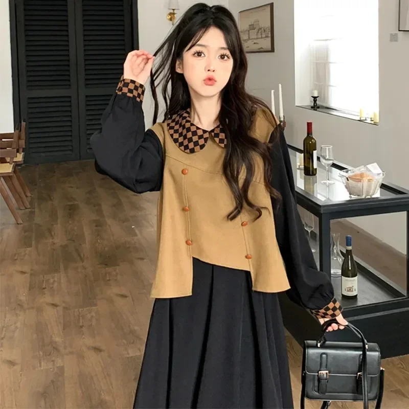 Large Size Chubby Girls Autumn/winter New French Long Sleeved Dress For Women With Slim Waist And Fake Two Pieces Of Long Skirt
Large Size Chubby Girls Autumn/winter New French Long Sleeved Dress For Women With Slim Waist And Fake Two Pieces Of Long Skirt