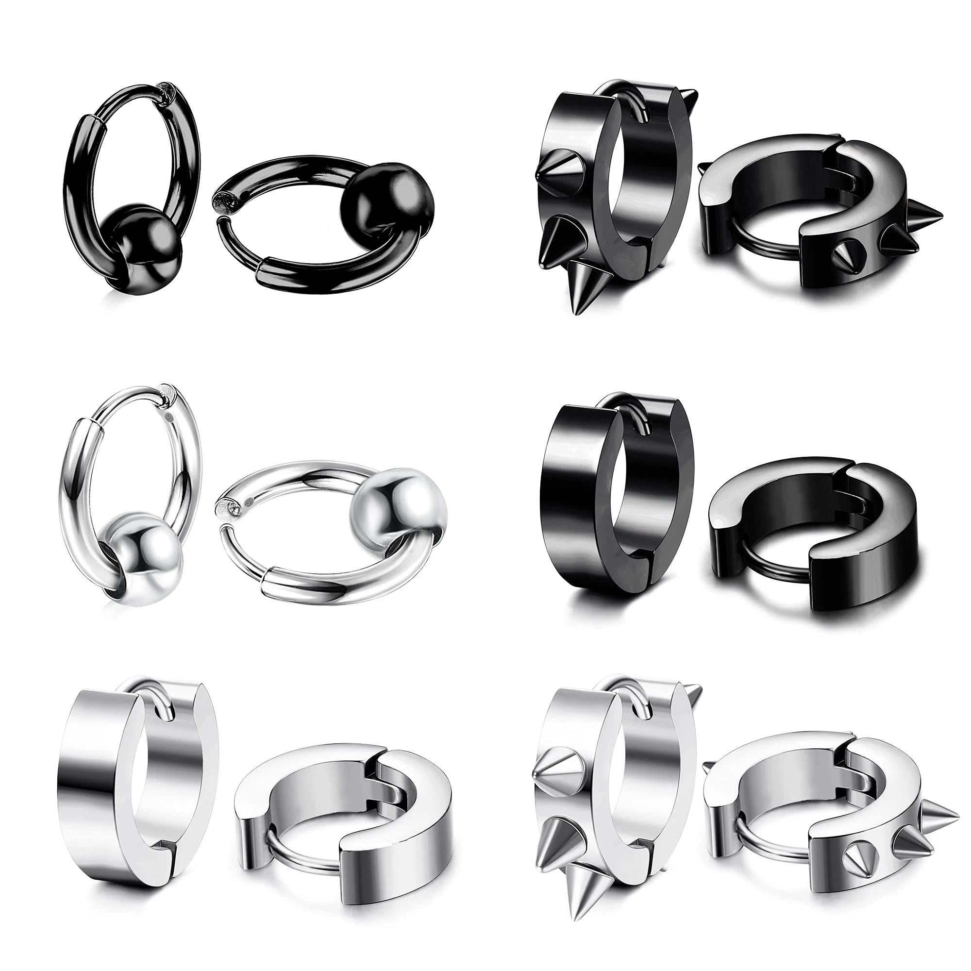 6 Pairs Stainless Steel Mens Womens Hoop Earrings 13MM Small Hoop Huggie Earrings Huggie Ear Piercings Lightweight Silver/Black
6 Pairs Stainless Steel Mens Womens Hoop Earrings 13MM Small Hoop Huggie Earrings Huggie Ear Piercings Lightweight Silver/Black